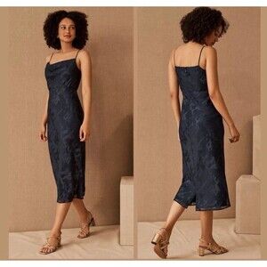 Anthropologie Hutch Midi Dress Size 14 Kinsey Floral Burnout Navy Blue Slip Slit